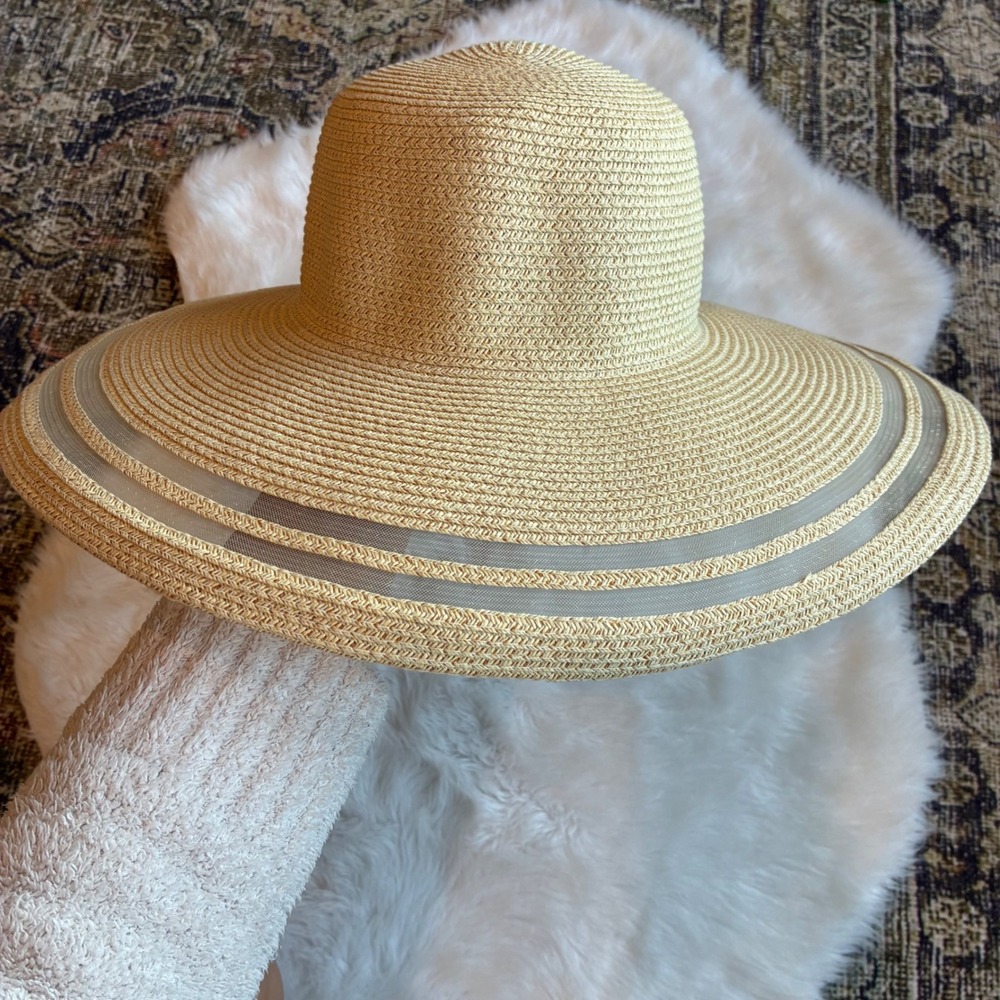 Charter Club Womens Packable Straw Sun Hat Made in Italy Tan Wide Brim NWT